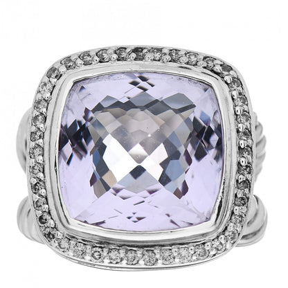 David Yurman Sterling Silver Diamond Amethyst 14mm Albion Ring 49 5 1 of 5