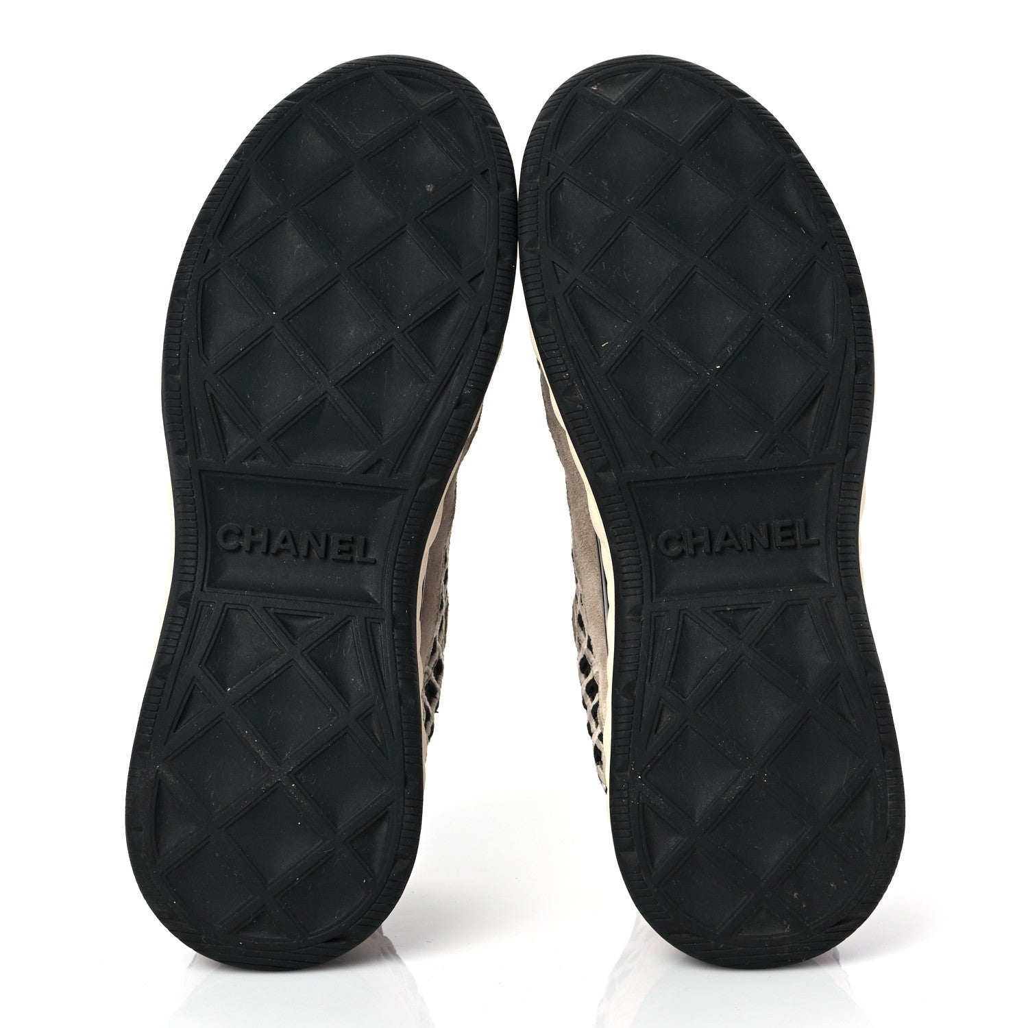 Chanel Suede Calfskin Embroidered CC Sneakers 38.5 Ecru Light Gray 5 of 8