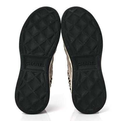 Chanel Suede Calfskin Embroidered CC Sneakers 38.5 Ecru Light Gray 5 of 8