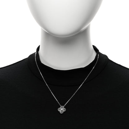 Van Cleef & Arpels 18K White Gold Diamond Guilloche Vintage Alhambra Pendant Necklace 2 of 7