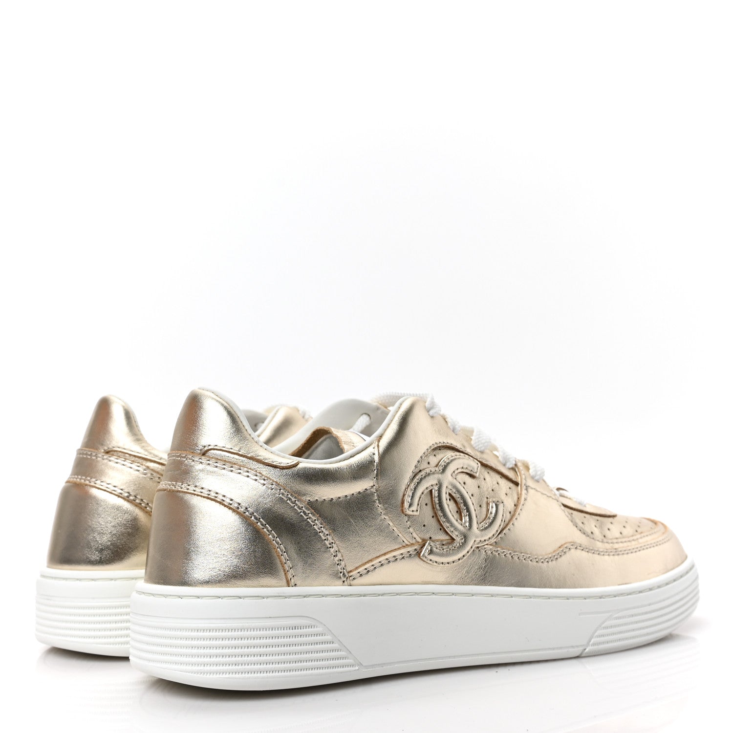 Chanel Laminated Calfskin CC Womens Sneakers 39 Golden 4 of 8