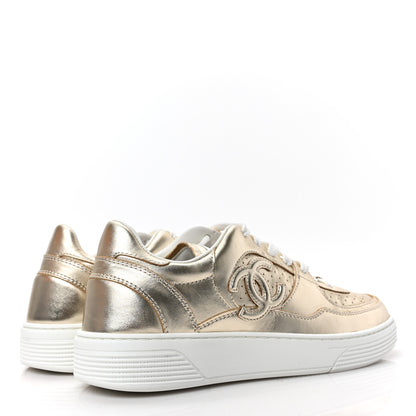 Chanel Laminated Calfskin CC Womens Sneakers 39 Golden 4 of 8