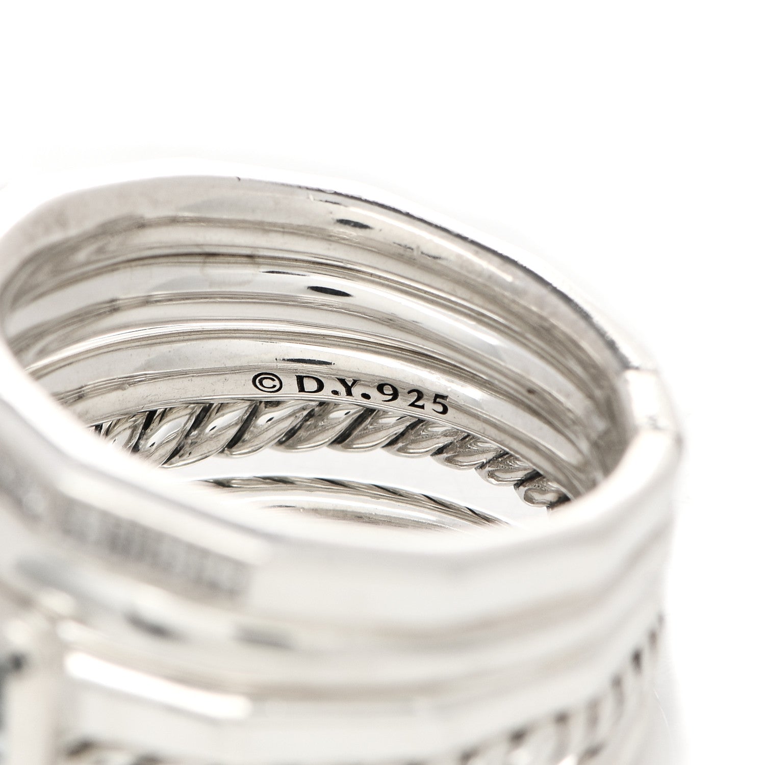 David Yurman Sterling Silver Diamond Hampton Blue Topaz 15mm Stax Five-Row Ring 54 6.75 4 of 5