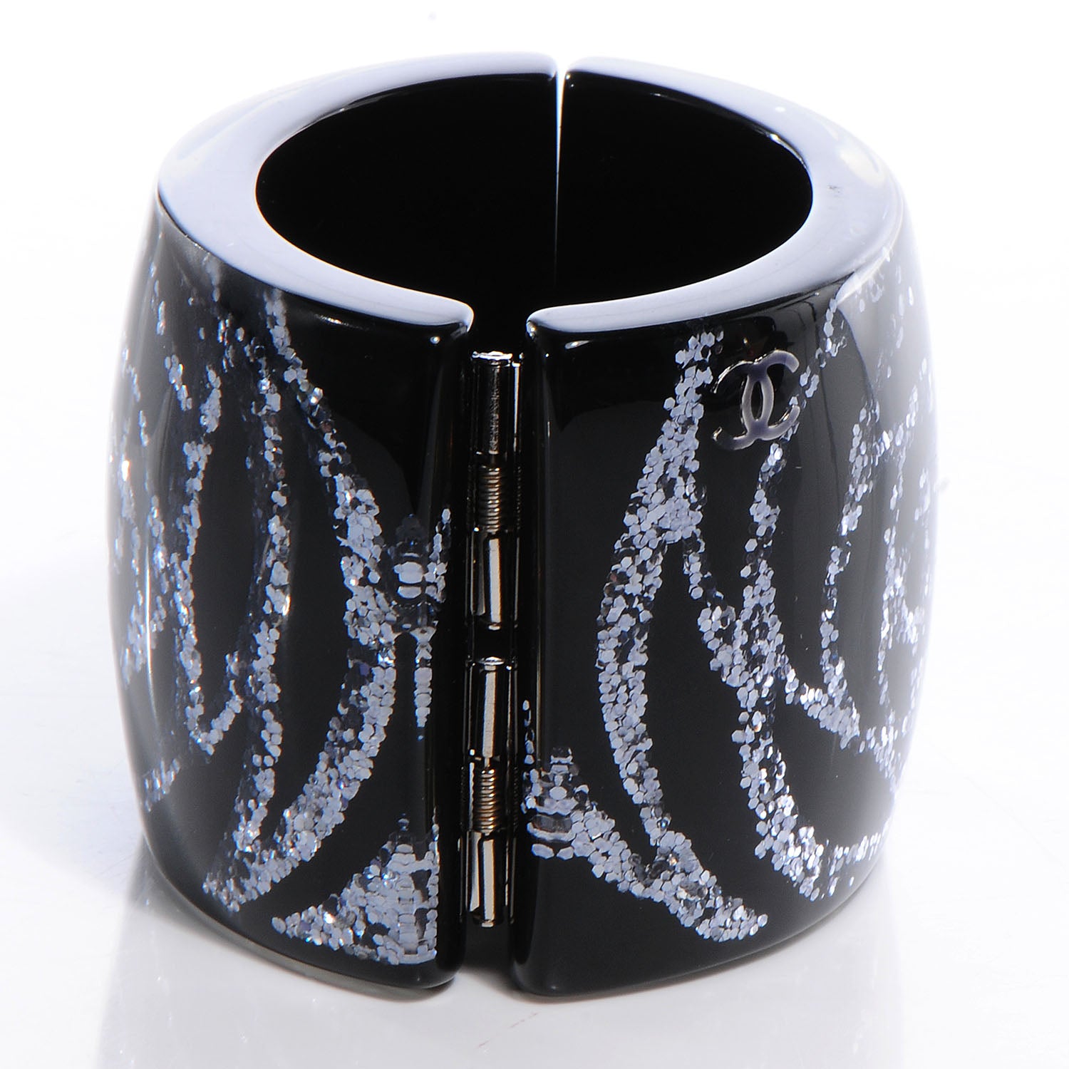 Chanel Camellia Glitter CC Cuff Black 7 of 7