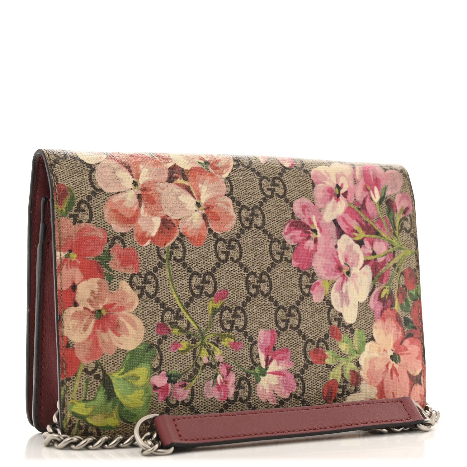 Gucci GG Supreme Monogram Blooms Chain Wallet Beige Multicolor Dry Rose 3 of 13