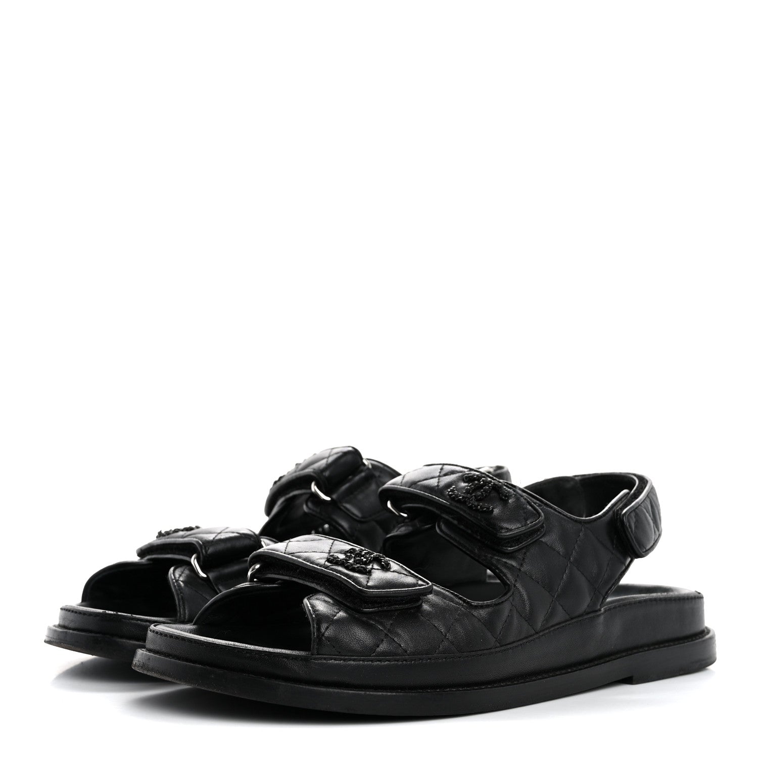 Chanel Lambskin Velcro Dad Sandals 38 So Black 4 of 14