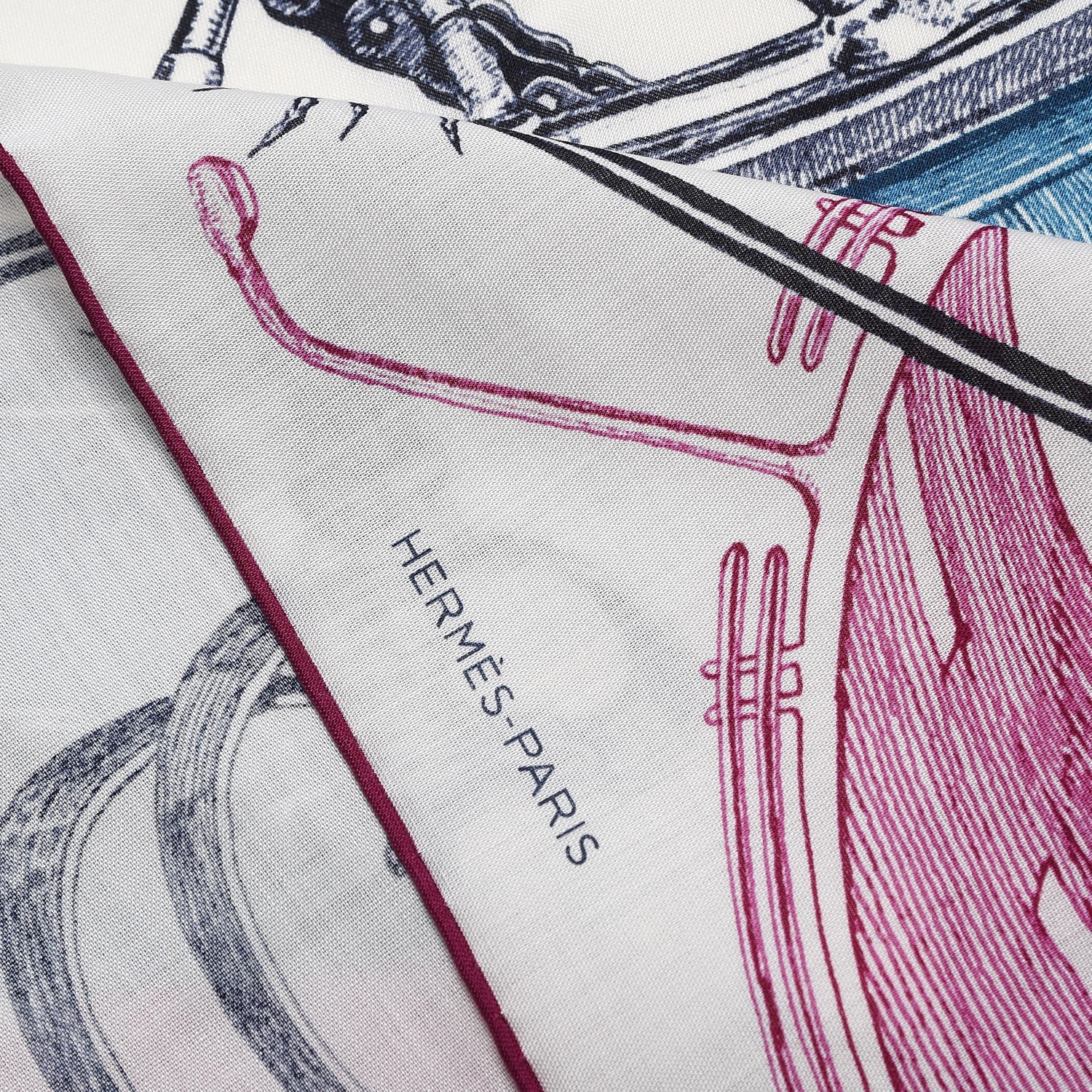 Hermes Wool Silk Route 24 Scarf 140 Marine Cobalt Magenta 3 of 7