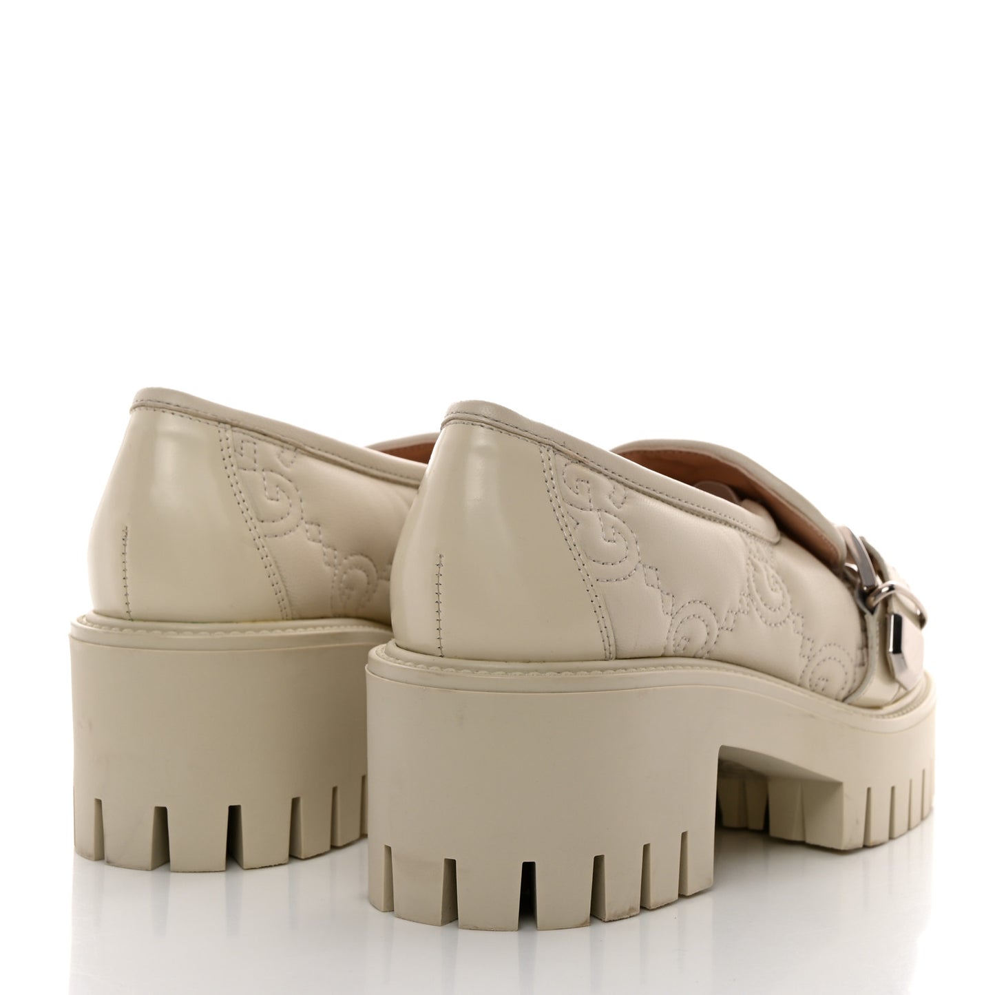 Nappa Cordovan Lux GG Matelasse Buckled Platform Lug Sole 60mm Loafers 36.5 Milk White
