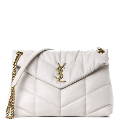 Saint Laurent Lambskin Quilted Medium Loulou Puffer Monogram Chain Satchel Blanc Vintage 1 of 10