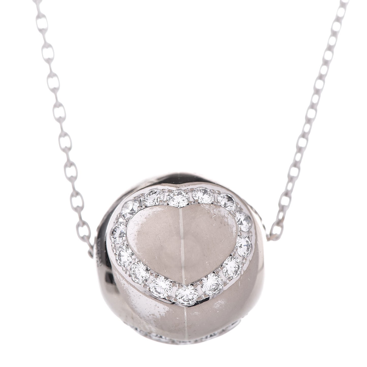 18K White Gold Diamond Heart Ball Pendant Necklace