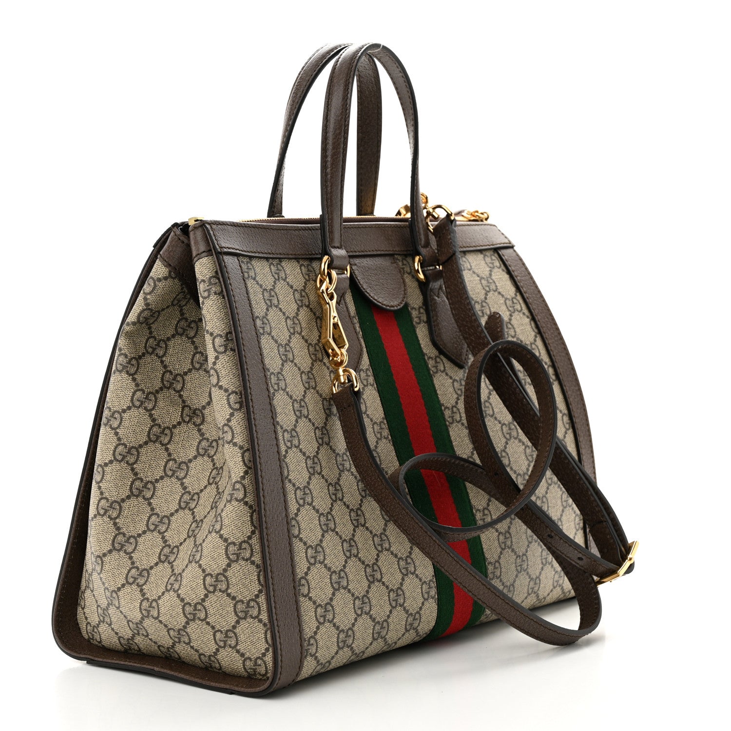 Gucci GG Supreme Monogram Web Medium Ophidia Tote Bag Brown 3 of 10