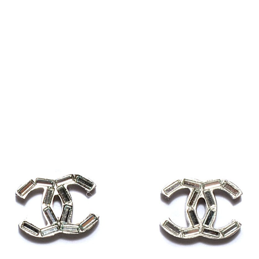 Baguette Crystal CC Earrings Silver
