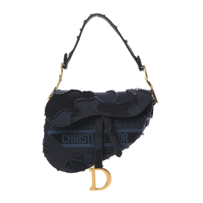 Christian Dior Canvas Embroidered Camouflage Saddle Bag Blue 1 of 11