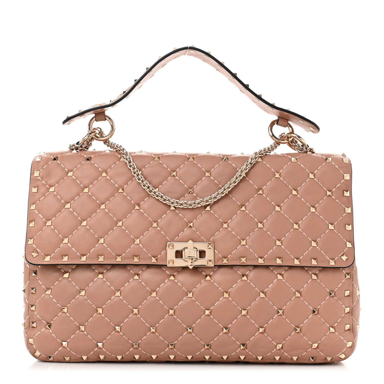 Valentino Garavani Nappa Large Rockstud Spike Shoulder Bag Poudre 1 of 9