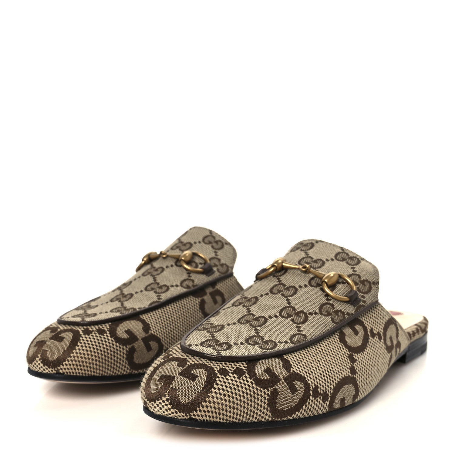 Gucci Monogram Jumbo GG Malaga Kid Womens Princetown Slippers 37.5 Camel Ebony New Acero Beige 4 of 10