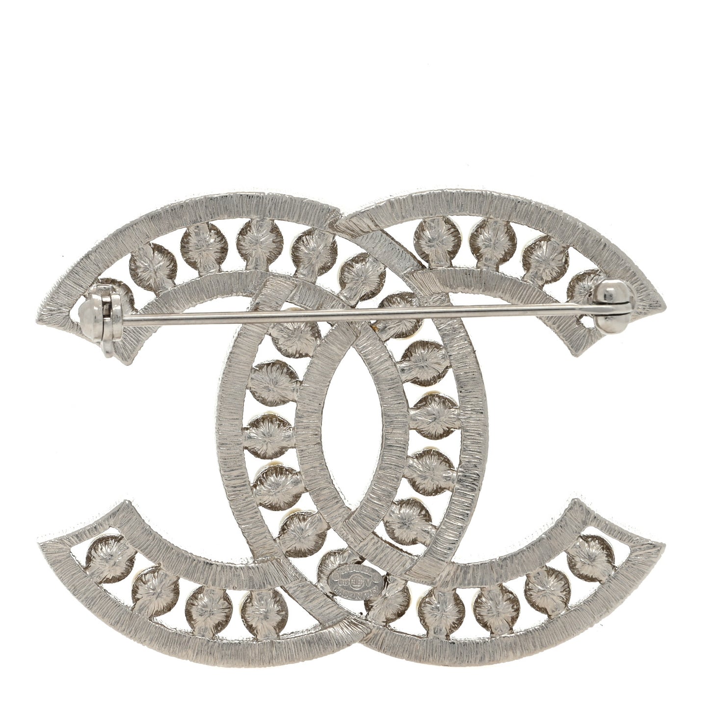 Pearl Crystal CC Brooch Silver