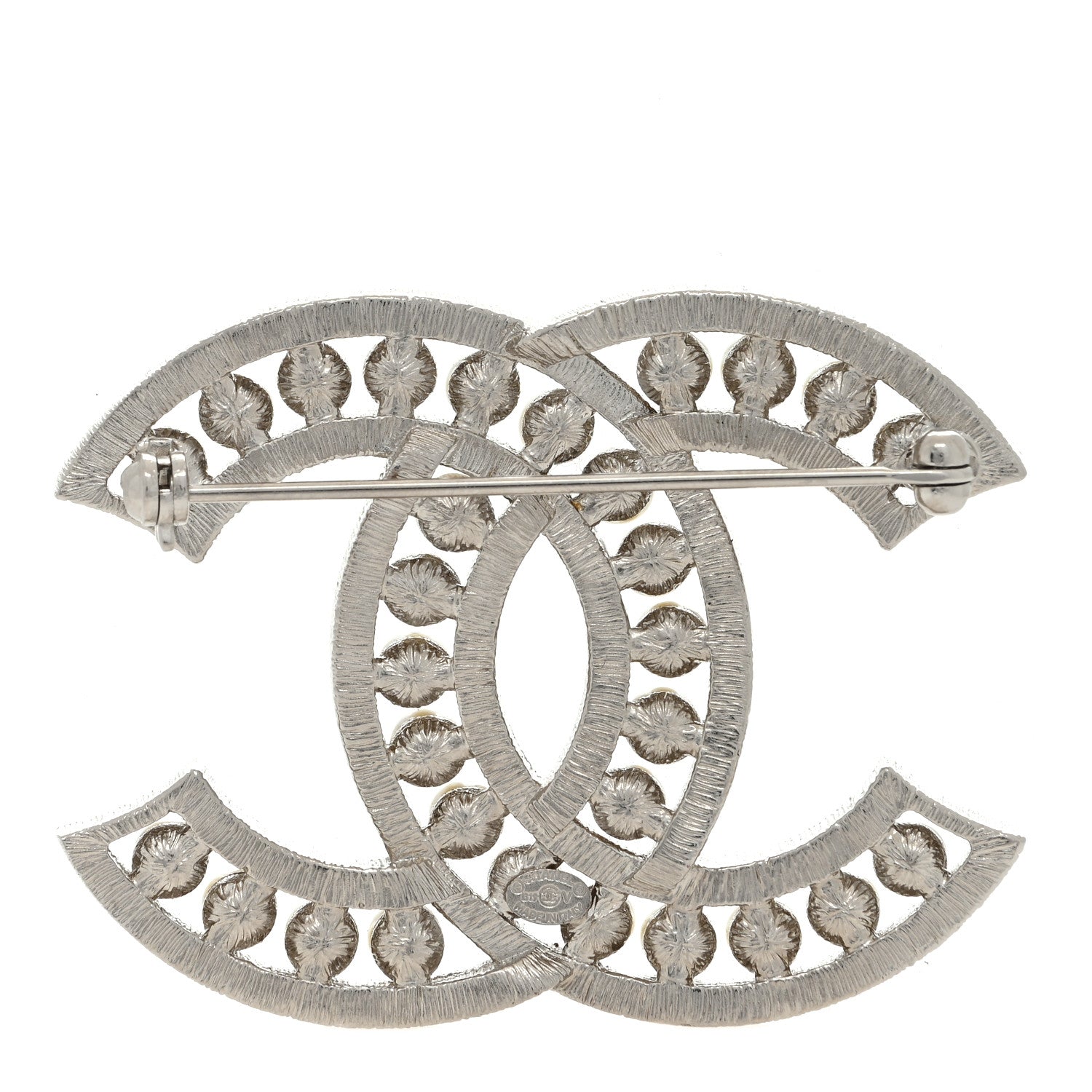 Chanel Pearl Crystal CC Brooch Silver 3 of 4