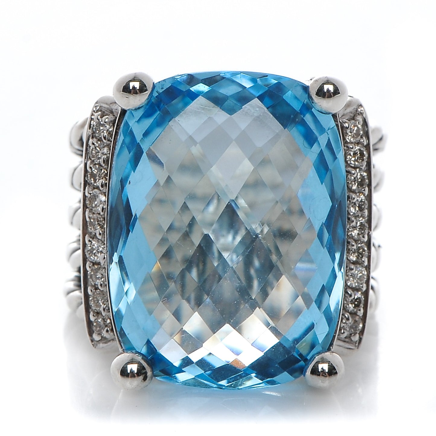 Sterling Silver Diamond Blue Topaz 20mm Wheaton Ring 49 4.75