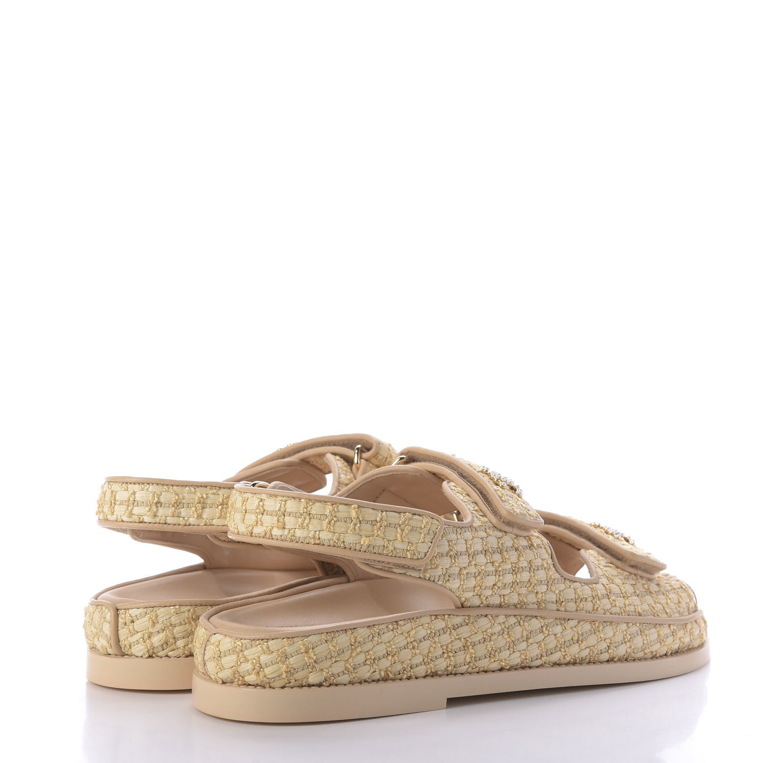 Chanel Braided Fabric Velcro Dad Sandals 39 Beige 4 of 13