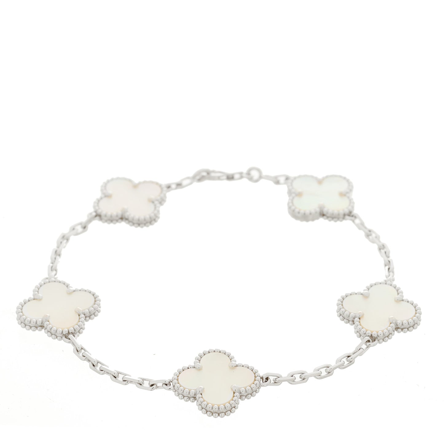 18K White Gold Mother of Pearl 5 Motifs Vintage Alhambra Bracelet
