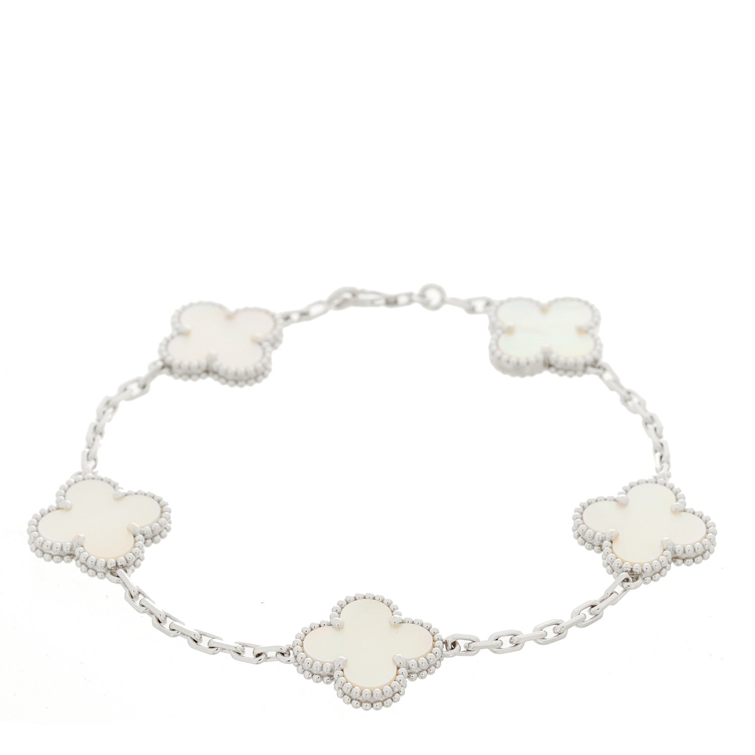 Van Cleef & Arpels 18K White Gold Mother of Pearl 5 Motifs Vintage Alhambra Bracelet 1 of 4