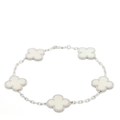 Van Cleef & Arpels 18K White Gold Mother of Pearl 5 Motifs Vintage Alhambra Bracelet 1 of 4