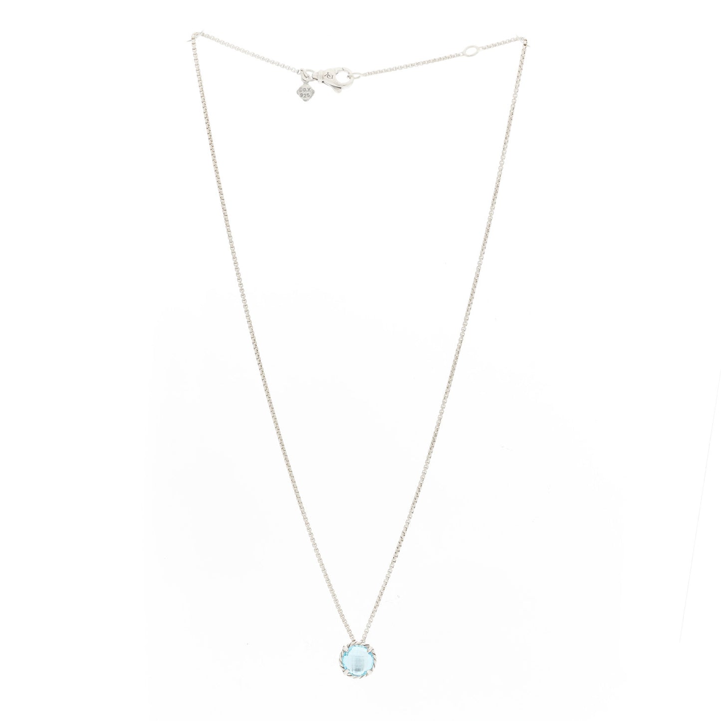 Sterling Silver Blue Topaz 8mm Chatelaine Pendant Necklace