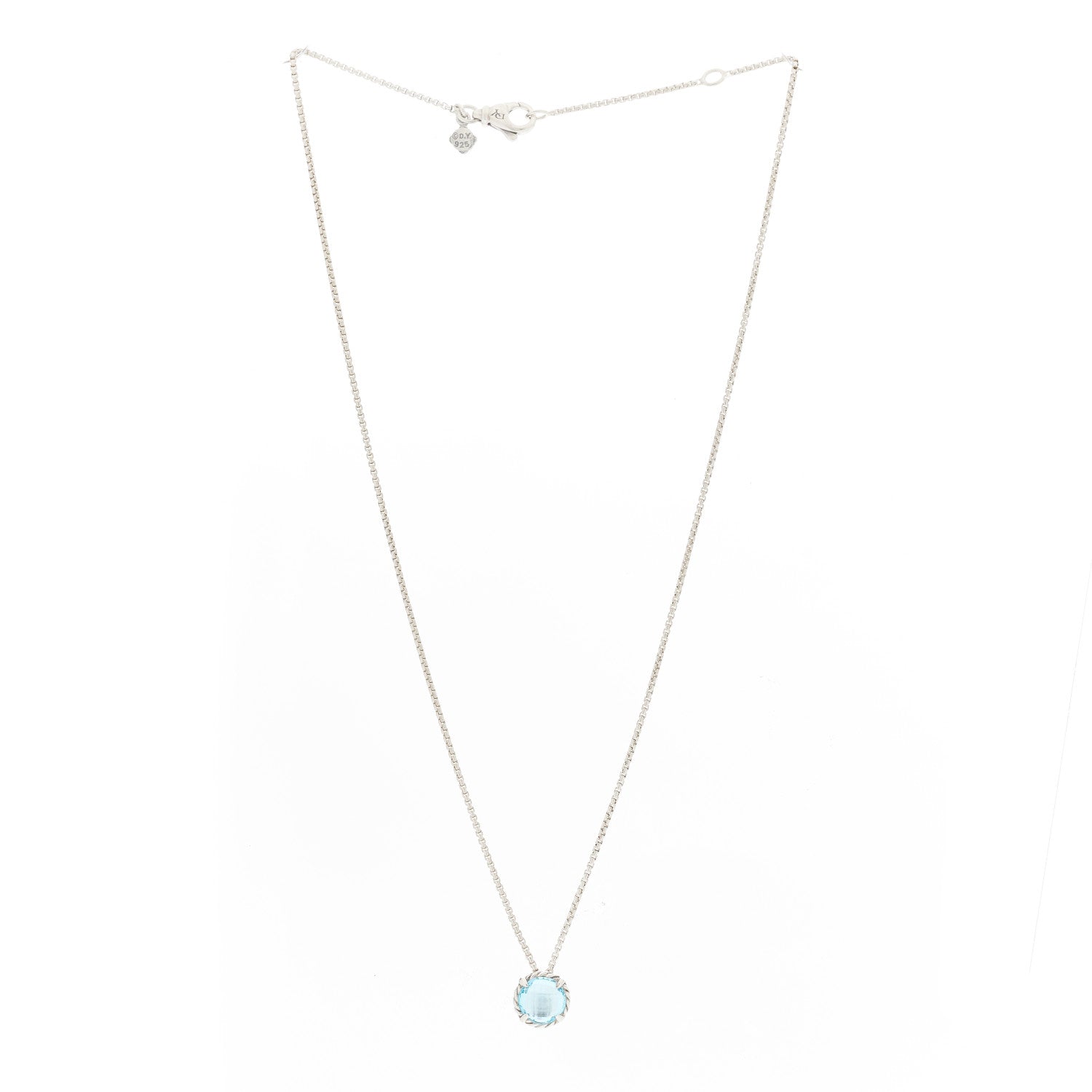 David Yurman Sterling Silver Blue Topaz 8mm Chatelaine Pendant Necklace 2 of 5