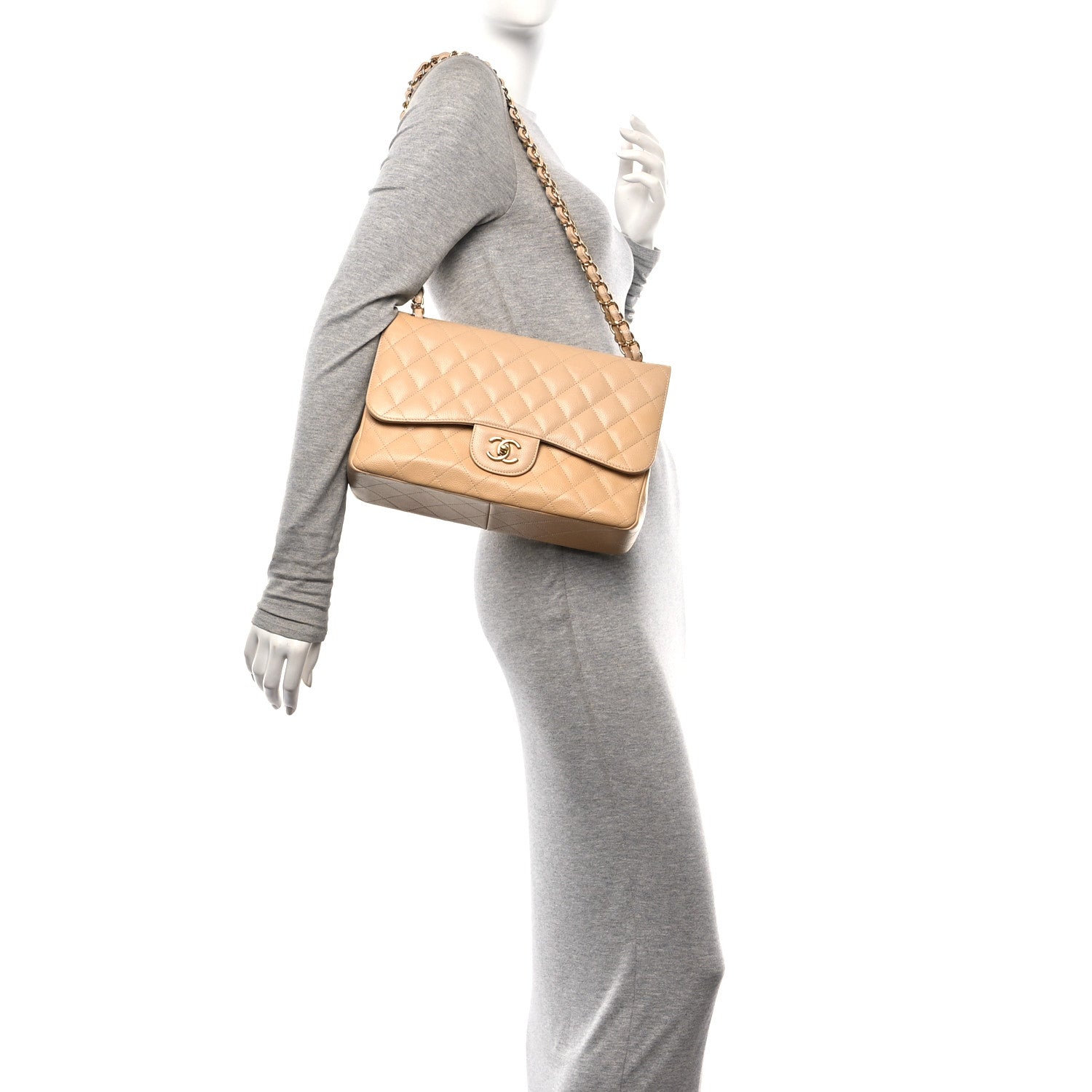 Chanel Caviar Quilted Jumbo Double Flap Beige 2 of 11