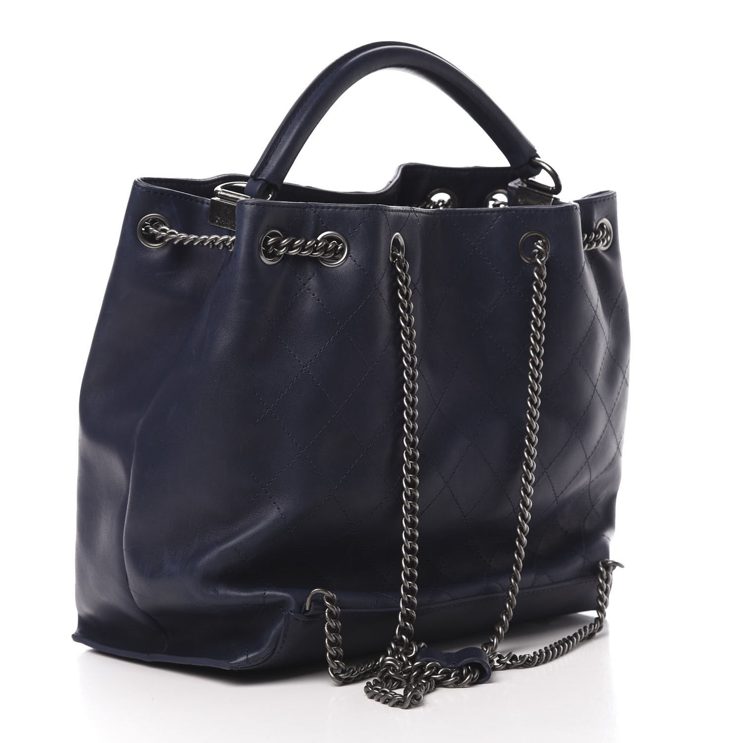 Calfskin Stitched Large Urban Luxury Drawstring Backpack Navy Blue