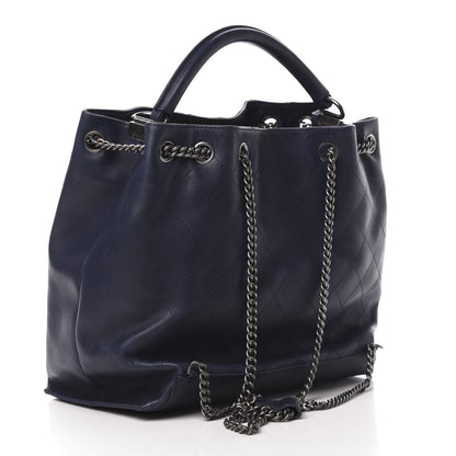 Chanel Calfskin Stitched Large Urban Luxury Drawstring Backpack Navy Blue 2 of 13