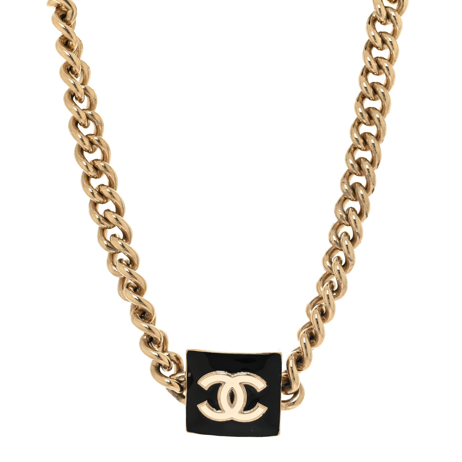Chanel Metal Enamel CC Square Choker Gold Black White 1 of 4
