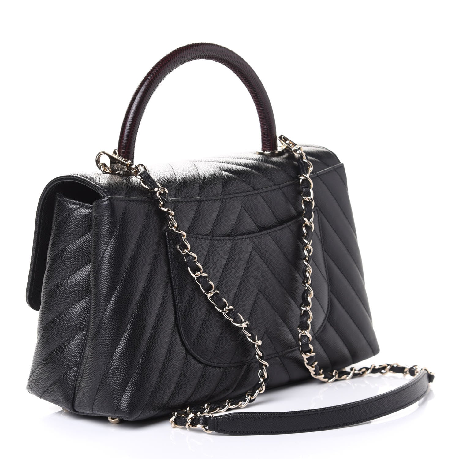 Chanel Caviar Lizard Embossed Quilted Chevron Small Coco Handle Flap Black 2 of 5