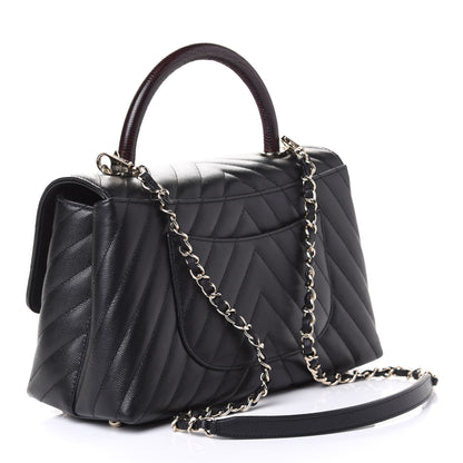 Chanel Caviar Lizard Embossed Quilted Chevron Small Coco Handle Flap Black 2 of 5