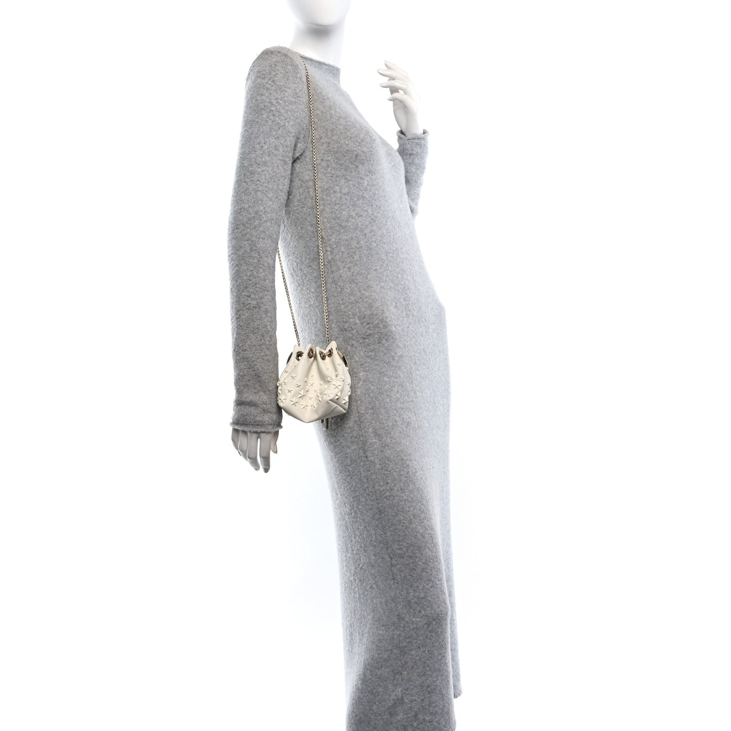 Goatskin Micro Star Studded Bon Bon Bucket Bag White