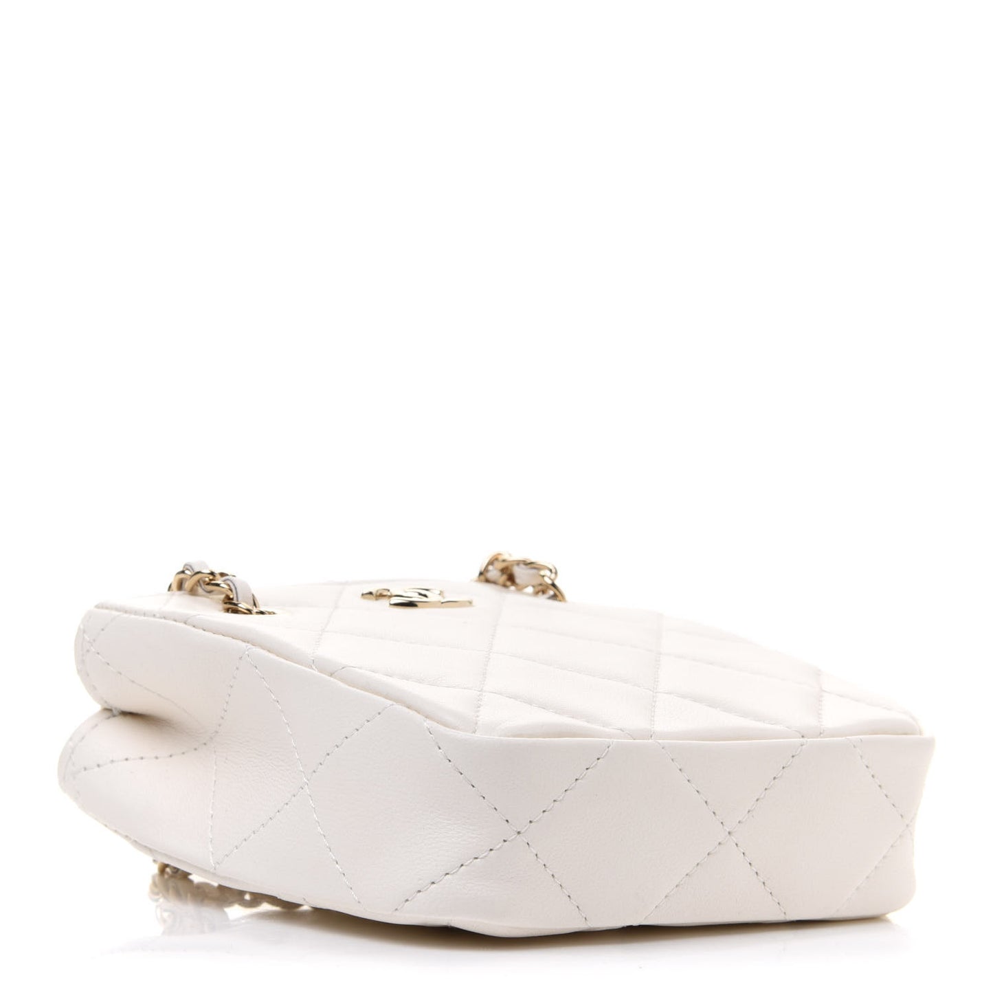 Lambskin Quilted Tiny Shopping Clutch With Chain White