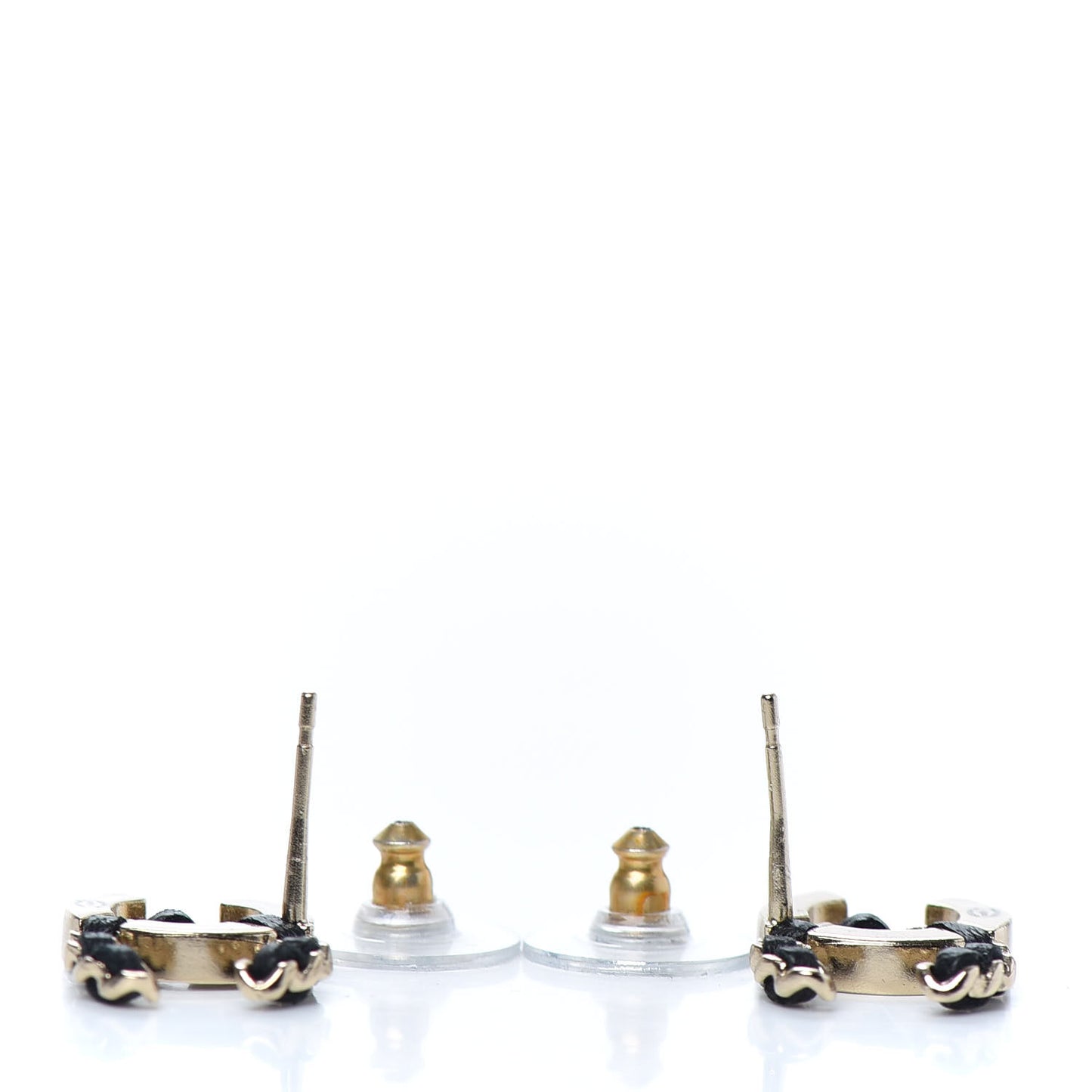 Crystal Baguette Lambskin Chain CC Vintage Allure Stud Earrings Black Gold