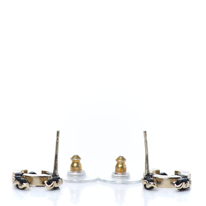 Chanel Crystal Baguette Lambskin Chain CC Vintage Allure Stud Earrings Black Gold 3 of 5