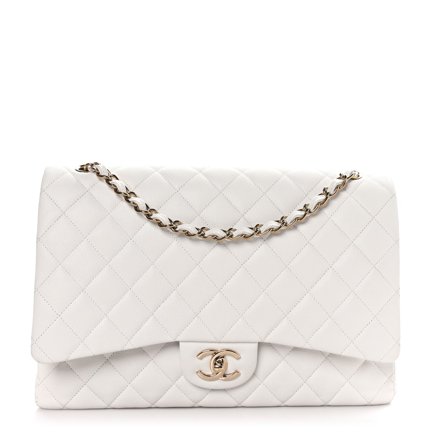 Caviar Quilted Maxi Double Flap White