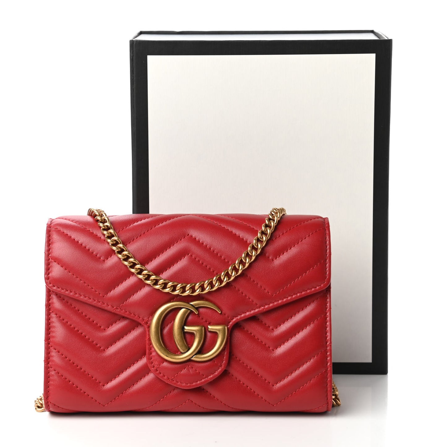 Calfskin Matelasse GG Marmont Chain Wallet Hibiscus Red