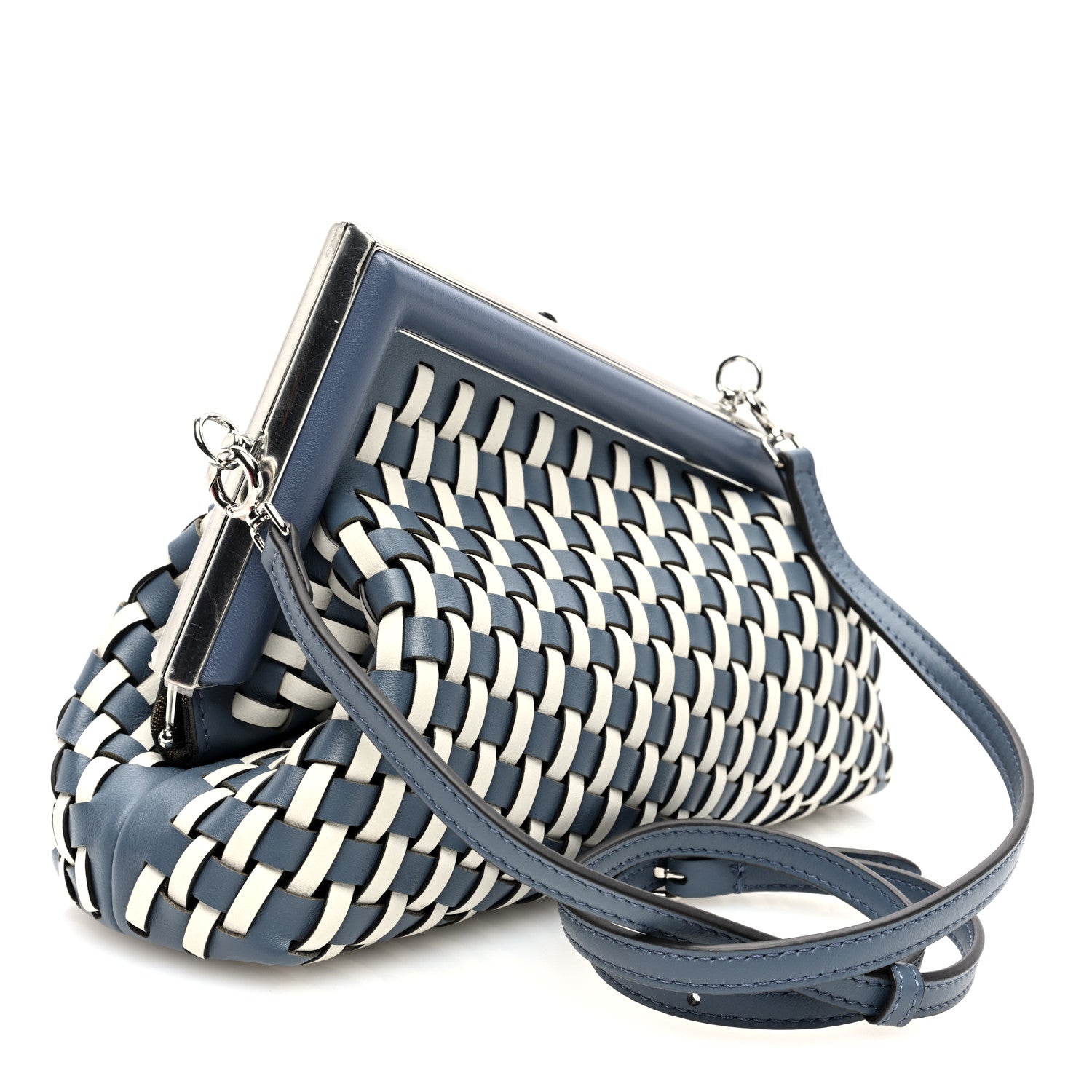 Fendi Vitello Grace Intreccio Small Fendi First Mirto Blue White Ice 3 of 10