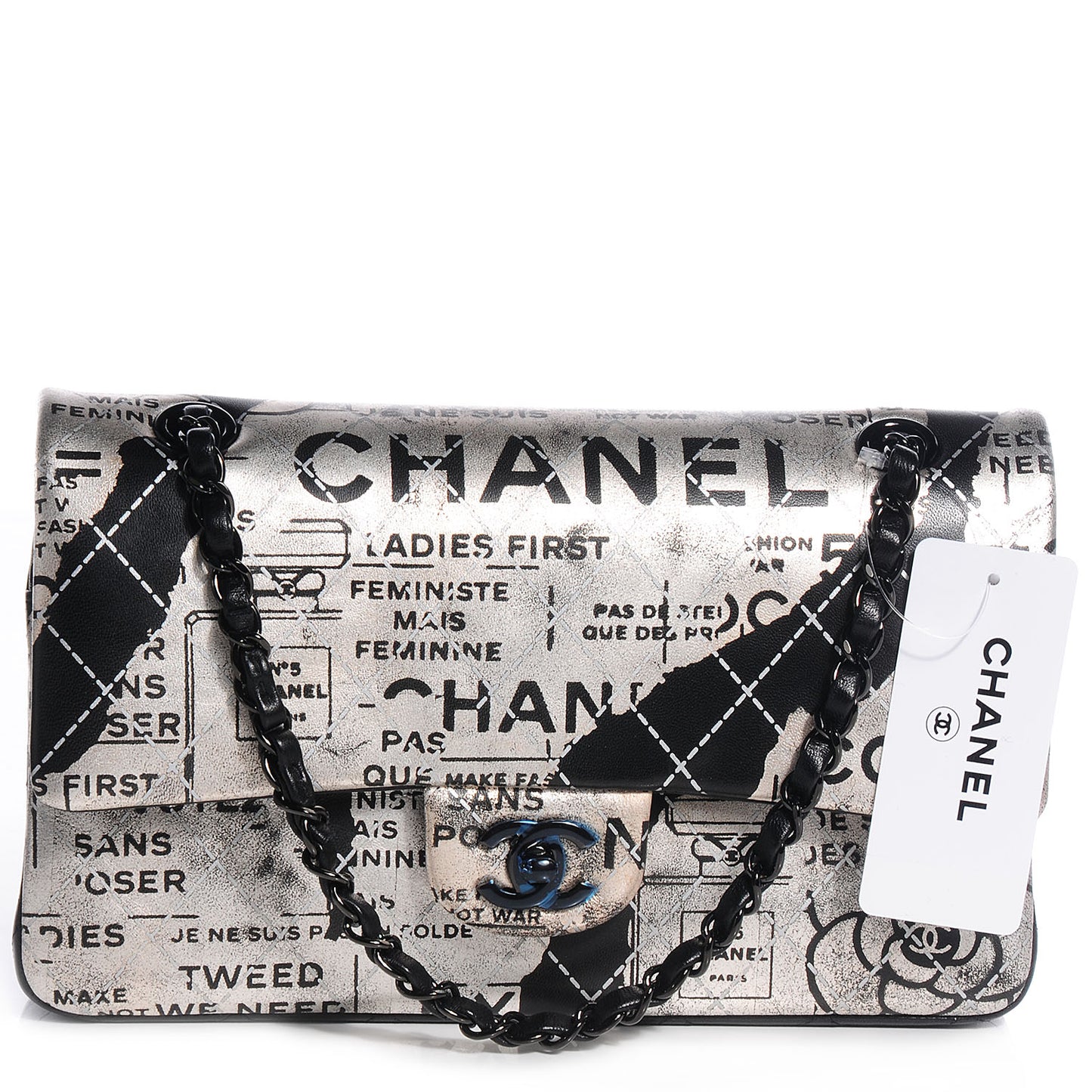 Lambskin Hand Painted Medium Double Flap Black