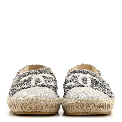 Chanel Tweed Sequin CC Espadrilles 37 Black White 3 of 10
