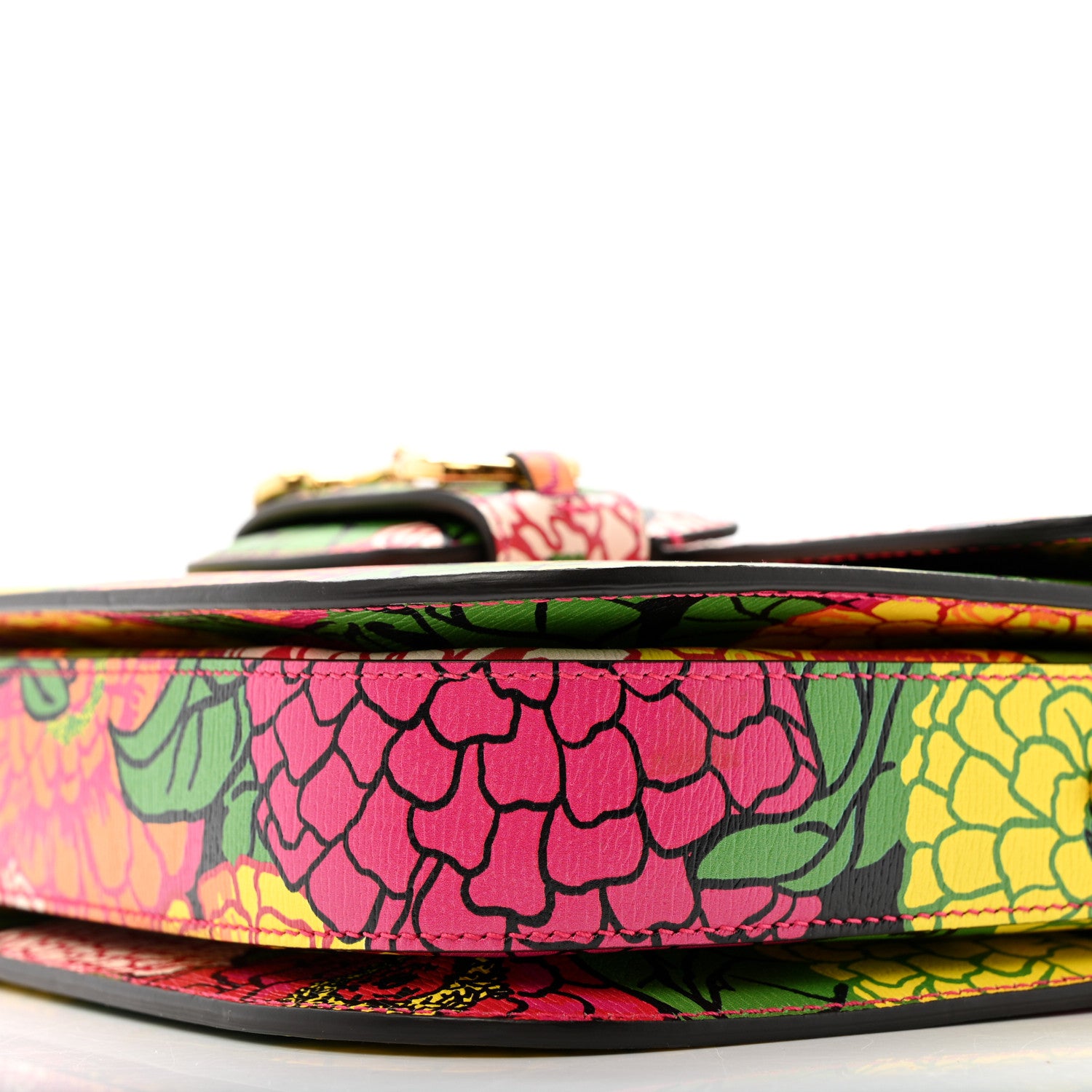 Gucci X KEN SCOTT New Shangai Calfskin Pomponica Print Horsebit 1955 Shoulder Bag Multicolor Fuxia Pompon 10 of 11