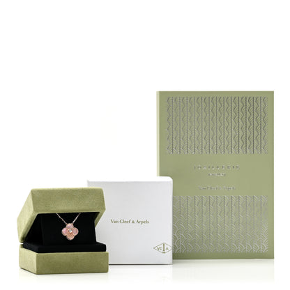 Van Cleef & Arpels 18K Rose Gold Diamond Pink Mother of Pearl Vintage Alhambra Pendant Necklace 6 of 6