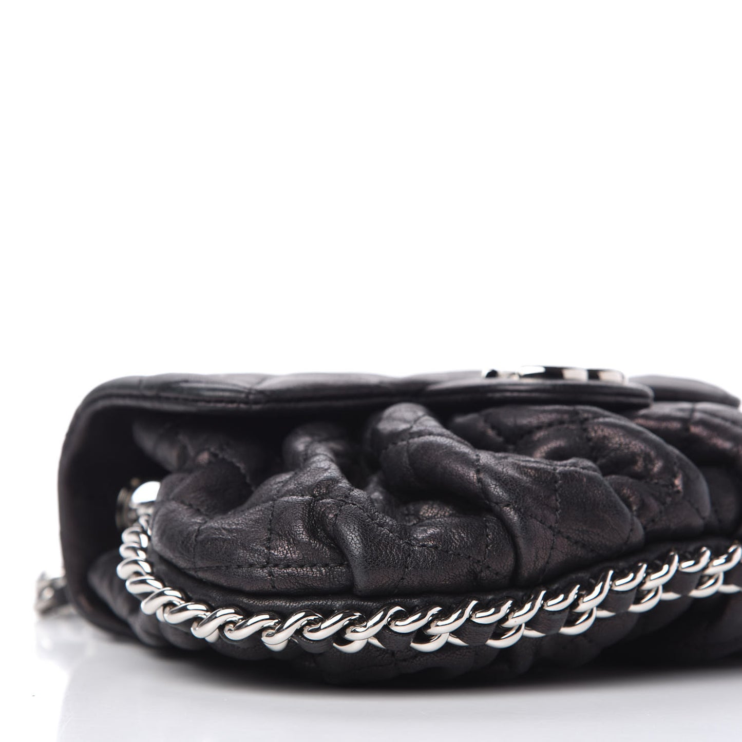 Metallic Washed Lambskin Quilted Mini Chain Around Flap Black