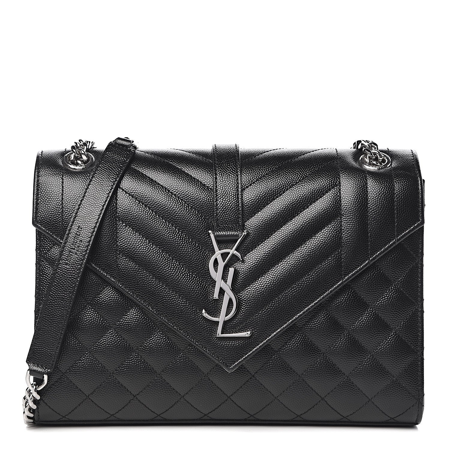 Saint Laurent Grain De Poudre Textured Mixed Matelasse Triquilt Medium Monogram Satchel Black 1 of 11