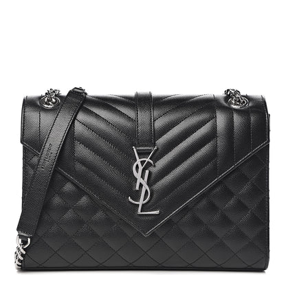 Saint Laurent Grain De Poudre Textured Mixed Matelasse Triquilt Medium Monogram Satchel Black 1 of 11