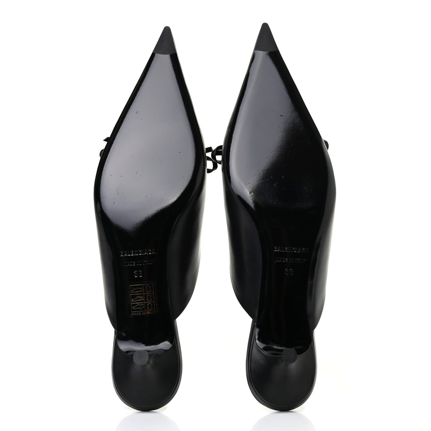 Goatskin Pointed Toe Knife Mules 38 Black