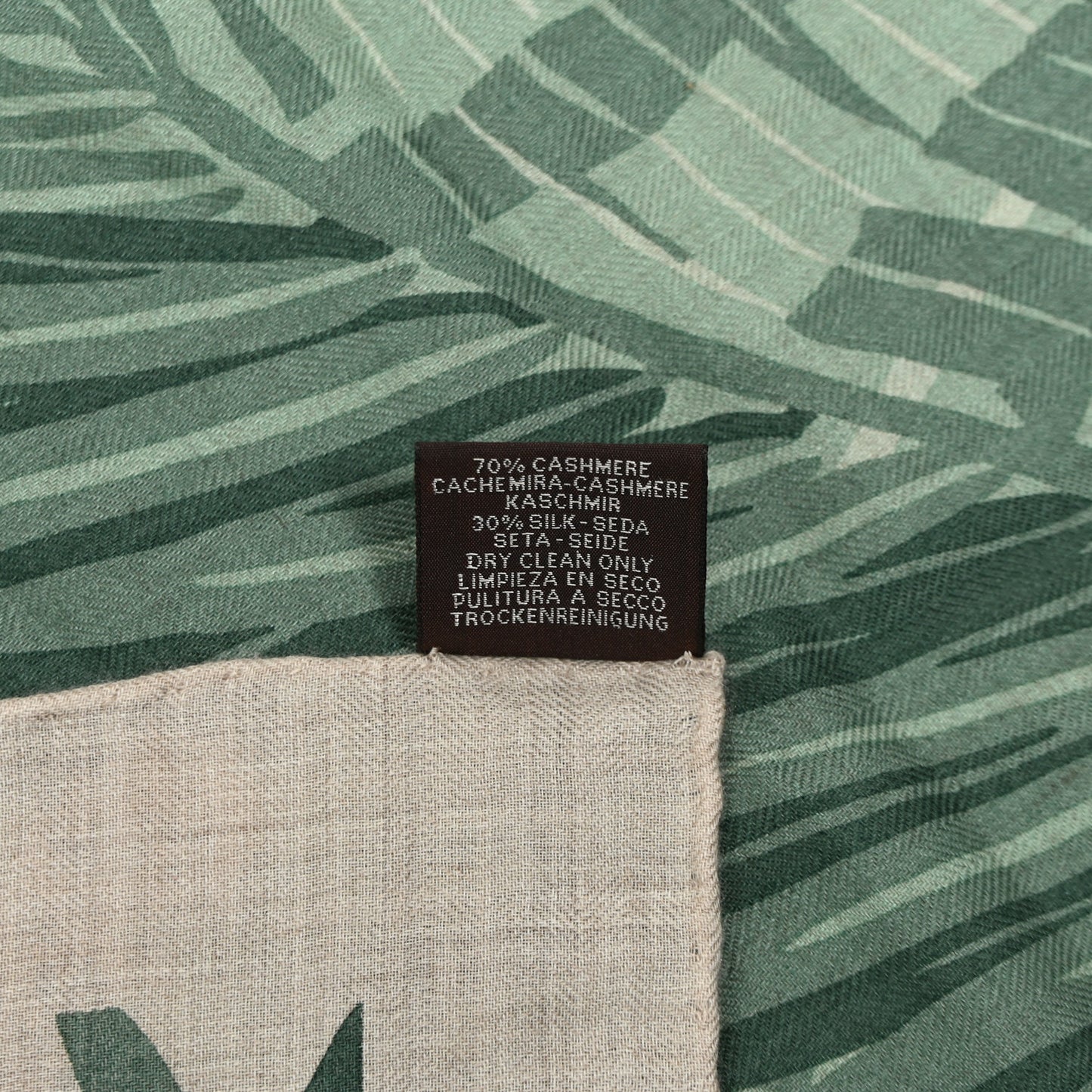 Cashmere Silk Les Douze Leopards Shawl 140 Naturel Vert Vieux